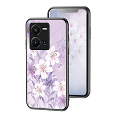 Silicone Frame Flowers Mirror Case Cover for Vivo Y35 4G Clove Purple