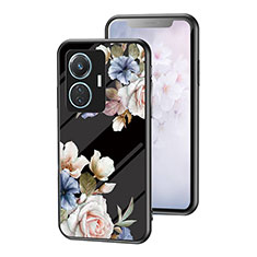 Silicone Frame Flowers Mirror Case Cover for Vivo Y55 4G Black