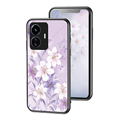 Silicone Frame Flowers Mirror Case Cover for Vivo Y77e t1 Clove Purple