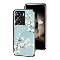 Silicone Frame Flowers Mirror Case Cover for Xiaomi Poco C65 Cyan