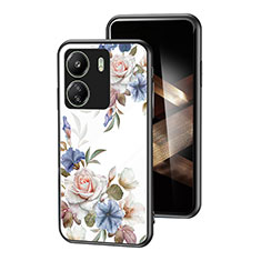 Silicone Frame Flowers Mirror Case Cover for Xiaomi Poco C65 White