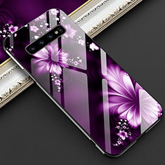 Silicone Frame Flowers Mirror Case Cover K01 for Samsung Galaxy S10 Plus Purple
