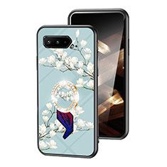 Silicone Frame Flowers Mirror Case Cover S01 for Asus ROG Phone 5 Pro Cyan