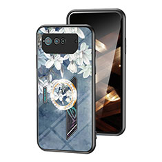 Silicone Frame Flowers Mirror Case Cover S01 for Asus ROG Phone 6 Pro Blue