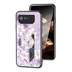 Silicone Frame Flowers Mirror Case Cover S01 for Asus ROG Phone 6 Pro Clove Purple