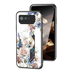 Silicone Frame Flowers Mirror Case Cover S01 for Asus ROG Phone 6 Pro White