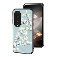 Silicone Frame Flowers Mirror Case Cover S01 for Huawei Honor 90 5G Cyan