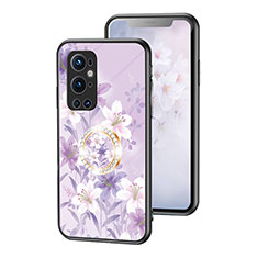 Silicone Frame Flowers Mirror Case Cover S01 for OnePlus 9 Pro 5G Clove Purple