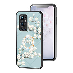 Silicone Frame Flowers Mirror Case Cover S01 for OnePlus 9 Pro 5G Cyan