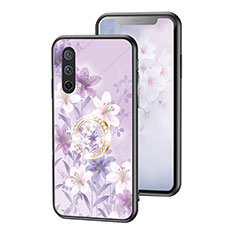 Silicone Frame Flowers Mirror Case Cover S01 for OnePlus Nord CE 5G Clove Purple