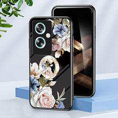 Silicone Frame Flowers Mirror Case Cover S01 for Oppo A2 5G Black