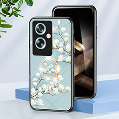 Silicone Frame Flowers Mirror Case Cover S01 for Oppo A2 5G Cyan