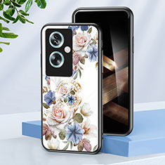 Silicone Frame Flowers Mirror Case Cover S01 for Oppo A2 5G White