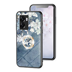 Silicone Frame Flowers Mirror Case Cover S01 for Oppo A57 5G Blue