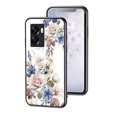 Silicone Frame Flowers Mirror Case Cover S01 for Oppo A57 5G White