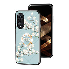 Silicone Frame Flowers Mirror Case Cover S01 for Oppo A58 4G Cyan
