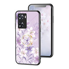 Silicone Frame Flowers Mirror Case Cover S01 for Oppo A77 4G Clove Purple