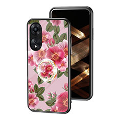 Silicone Frame Flowers Mirror Case Cover S01 for Oppo A78 4G Red