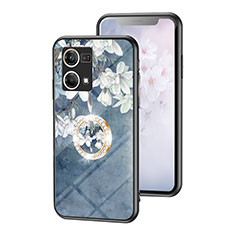 Silicone Frame Flowers Mirror Case Cover S01 for Oppo F21 Pro 4G Blue