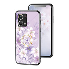 Silicone Frame Flowers Mirror Case Cover S01 for Oppo F21 Pro 4G Clove Purple