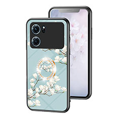 Silicone Frame Flowers Mirror Case Cover S01 for Oppo K10 5G Cyan