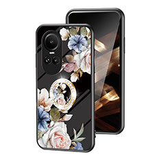 Silicone Frame Flowers Mirror Case Cover S01 for Oppo Reno10 5G Black