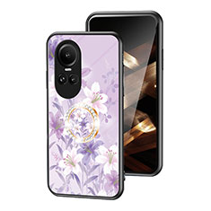 Silicone Frame Flowers Mirror Case Cover S01 for Oppo Reno10 5G Clove Purple