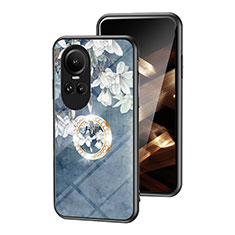 Silicone Frame Flowers Mirror Case Cover S01 for Oppo Reno10 Pro 5G Blue