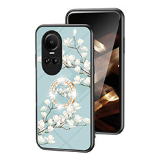 Silicone Frame Flowers Mirror Case Cover S01 for Oppo Reno10 Pro 5G Cyan
