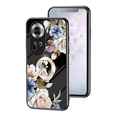 Silicone Frame Flowers Mirror Case Cover S01 for Oppo Reno11 5G Black