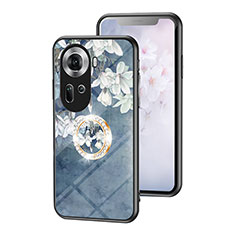 Silicone Frame Flowers Mirror Case Cover S01 for Oppo Reno11 5G Blue