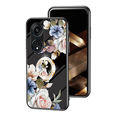 Silicone Frame Flowers Mirror Case Cover S01 for Oppo Reno8 T 4G Black