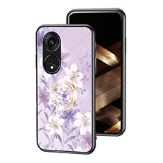 Silicone Frame Flowers Mirror Case Cover S01 for Oppo Reno8 T 4G Clove Purple