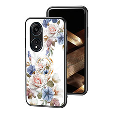 Silicone Frame Flowers Mirror Case Cover S01 for Oppo Reno8 T 4G White