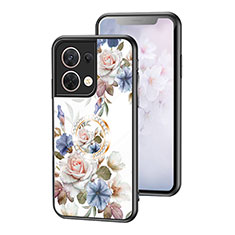 Silicone Frame Flowers Mirror Case Cover S01 for Oppo Reno9 5G White