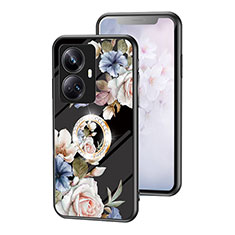 Silicone Frame Flowers Mirror Case Cover S01 for Realme 10 Pro+ Plus 5G Black