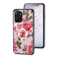 Silicone Frame Flowers Mirror Case Cover S01 for Realme 10T 5G Red