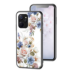 Silicone Frame Flowers Mirror Case Cover S01 for Realme 10T 5G White