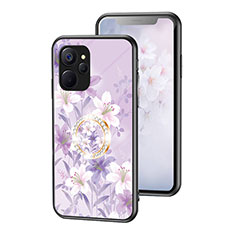 Silicone Frame Flowers Mirror Case Cover S01 for Realme 9i 5G Clove Purple