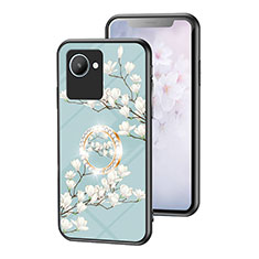 Silicone Frame Flowers Mirror Case Cover S01 for Realme C30s Cyan