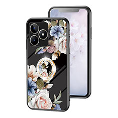 Silicone Frame Flowers Mirror Case Cover S01 for Realme C51 Black