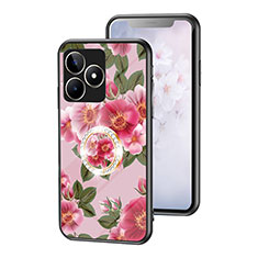 Silicone Frame Flowers Mirror Case Cover S01 for Realme C51 Red