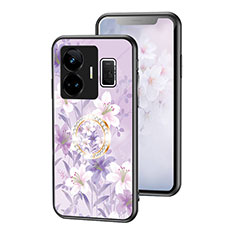 Silicone Frame Flowers Mirror Case Cover S01 for Realme GT Neo6 5G Clove Purple