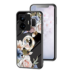 Silicone Frame Flowers Mirror Case Cover S01 for Realme GT5 5G Black