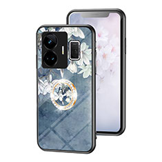 Silicone Frame Flowers Mirror Case Cover S01 for Realme GT5 5G Blue