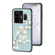 Silicone Frame Flowers Mirror Case Cover S01 for Realme GT5 5G Cyan