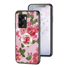 Silicone Frame Flowers Mirror Case Cover S01 for Realme Narzo 50 5G Red