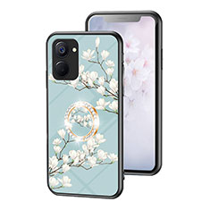 Silicone Frame Flowers Mirror Case Cover S01 for Realme Q5x 5G Cyan