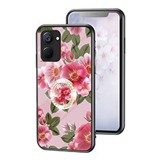 Silicone Frame Flowers Mirror Case Cover S01 for Realme Q5x 5G Red