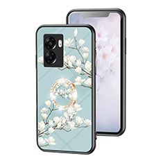 Silicone Frame Flowers Mirror Case Cover S01 for Realme V23i 5G Cyan